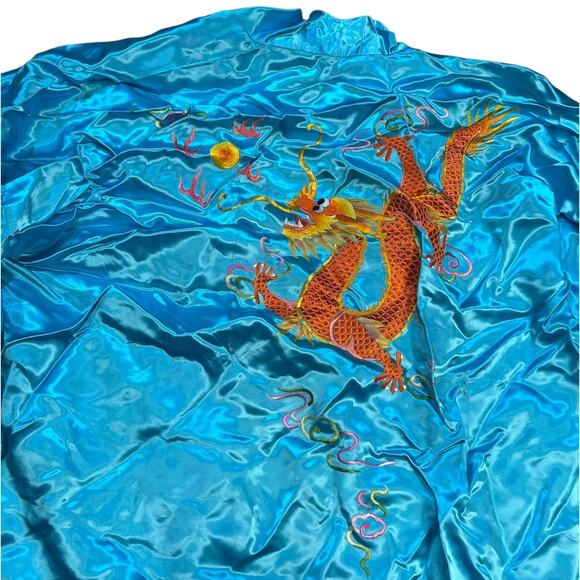 Golden Bee Vintage Chinese Dragon NWT Blue Silk Robe - Picture 4 of 7